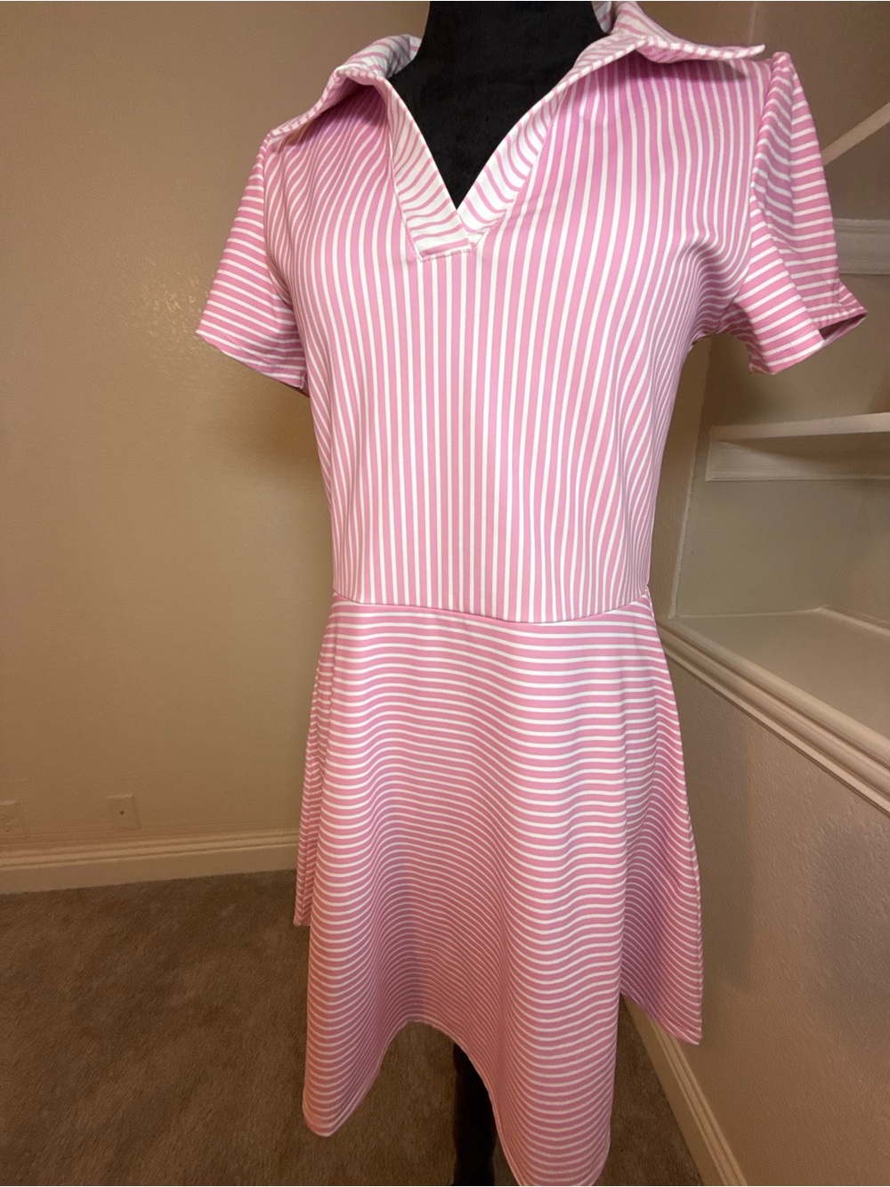 Addison Bay Cricket Pink Striped Polo-Style Short Sleeve Dress - Picture 4 of 9